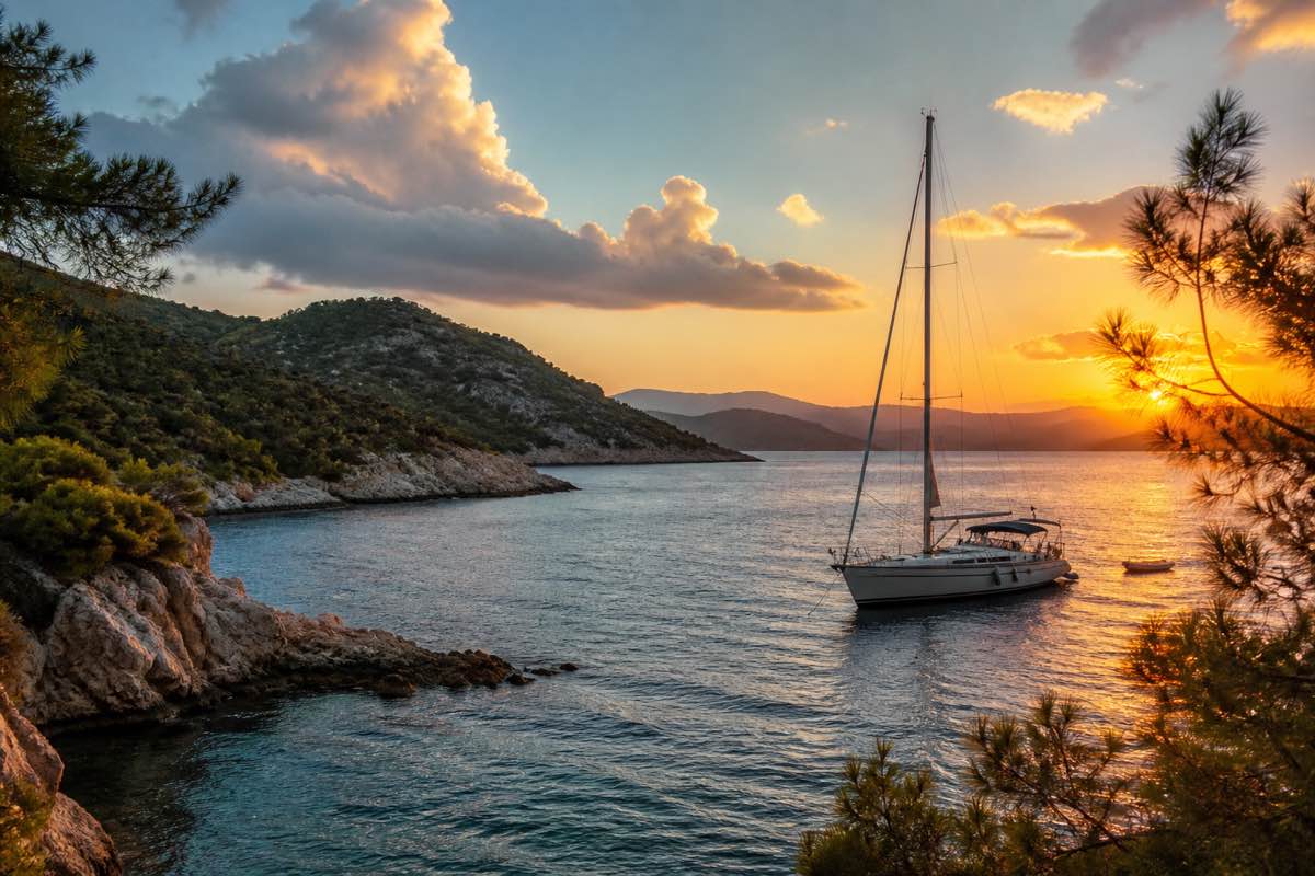 Sailing yacht moored at a Croatian island harbour